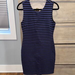 Juicy Couture Black and Blue Striped Midi Sheath Dress